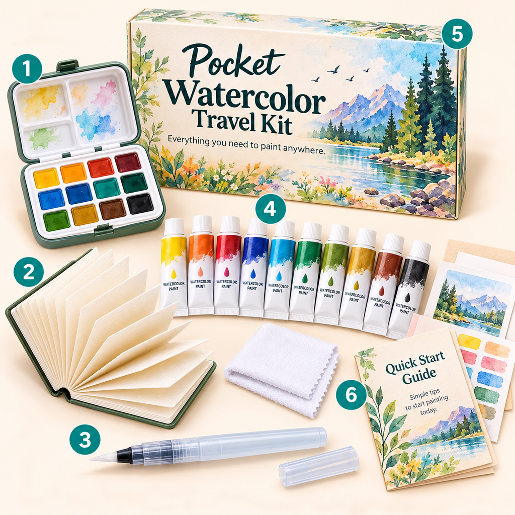 🎨 5-in-1 Pocket Watercolor Travel Kit – Paint Anywhere, Anytime