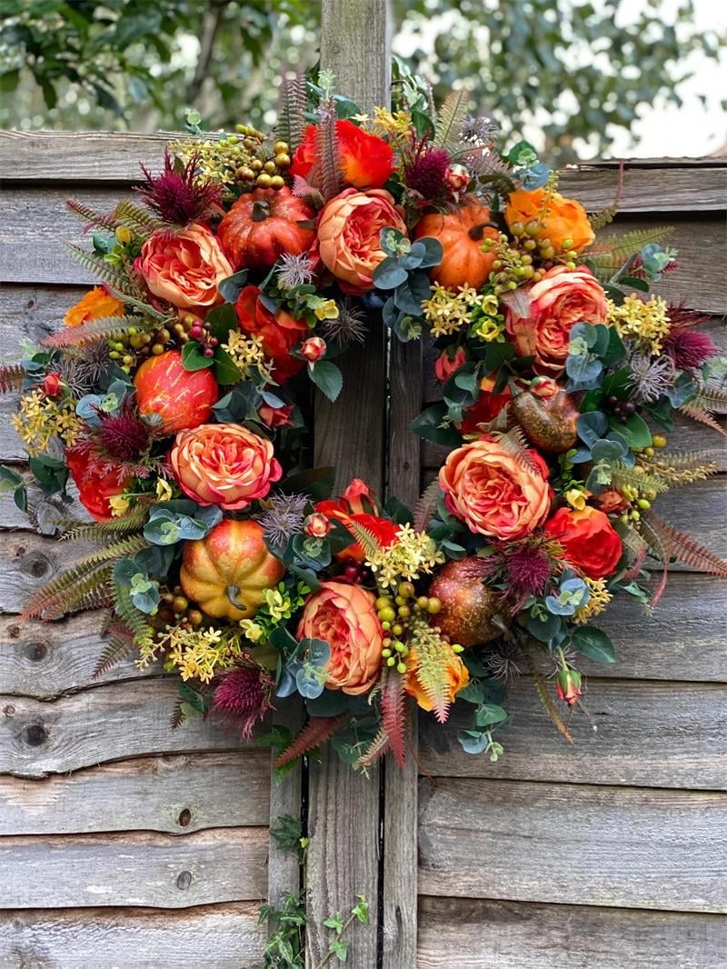 🍂 Handmade Peony & Pumpkin Wreath — Cozy Fall Charm 🎃