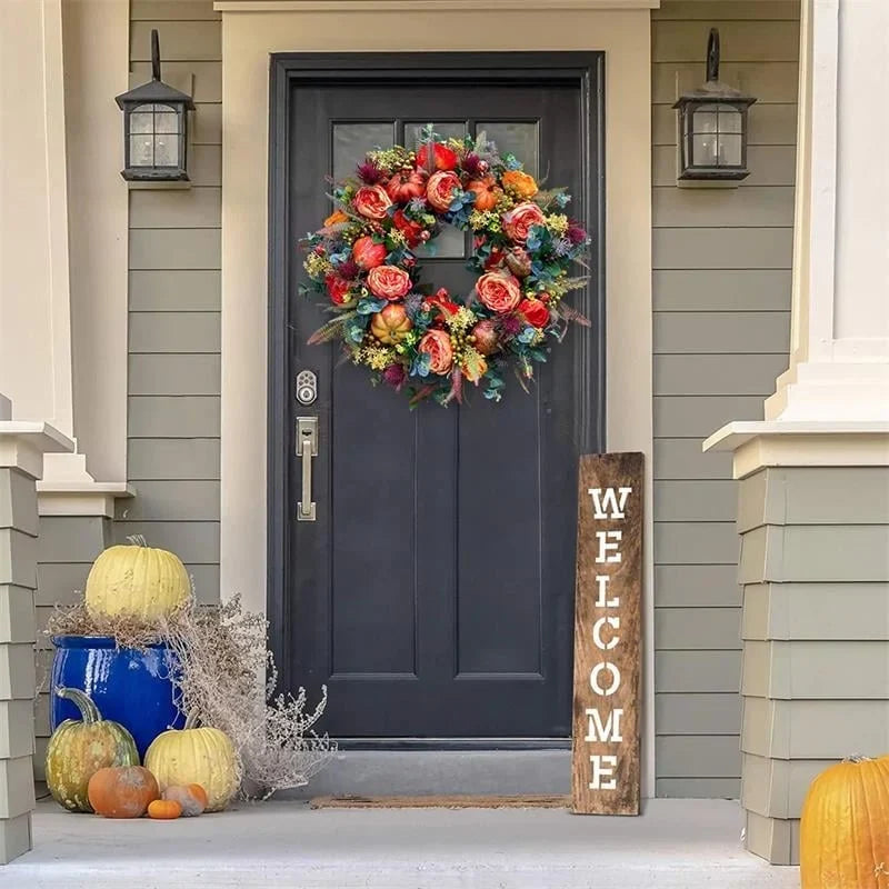 🍂 Handmade Peony & Pumpkin Wreath — Cozy Fall Charm 🎃