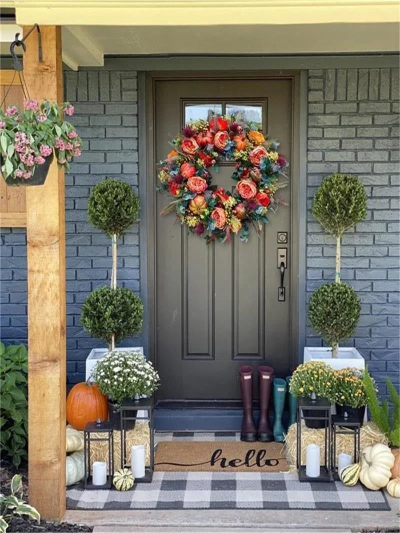 🍂 Handmade Peony & Pumpkin Wreath — Cozy Fall Charm 🎃