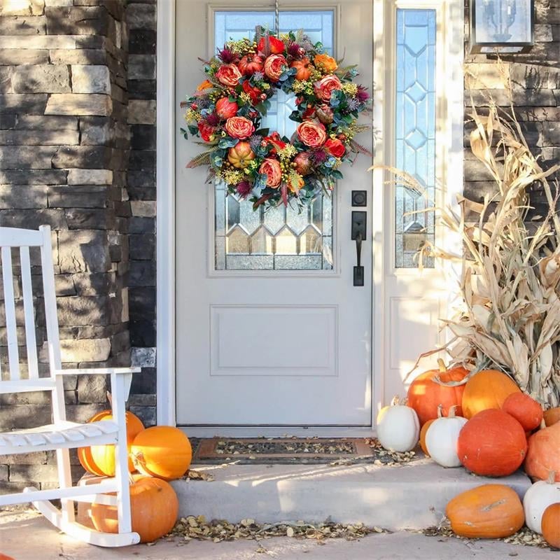 🍂 Handmade Peony & Pumpkin Wreath — Cozy Fall Charm 🎃