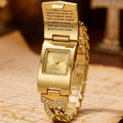 📢📢50% OFF !! ⏰Sparkling Crystal Cross Watch—Geometric Rectangular Dial, Premium Metal Strap💎